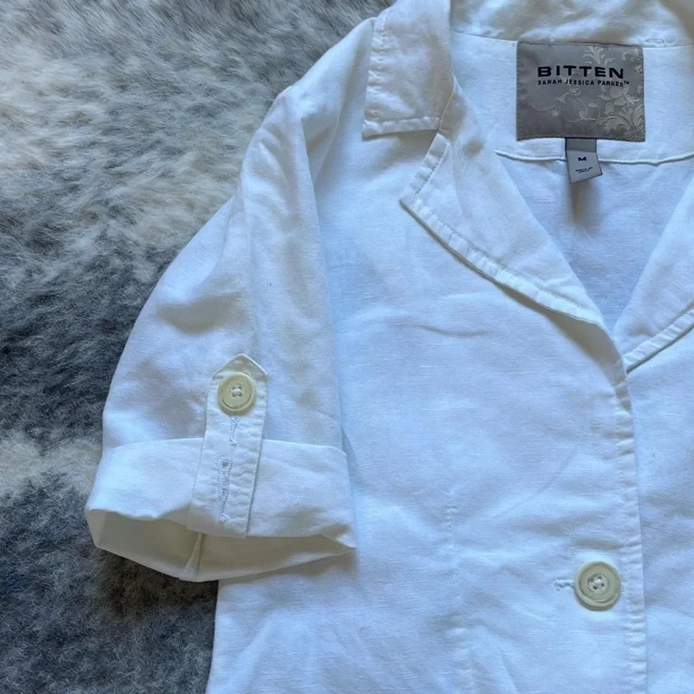 🔥4/$20 Bitten White Linen Blazer - Picture 4 of 16